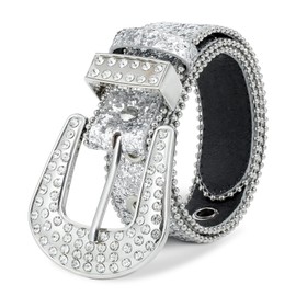 Kajeer Rhinestone Belt for Boys Girls, Cowgirl Boys belt with Bling Sequin Diamond(Silver, 27.5inch)