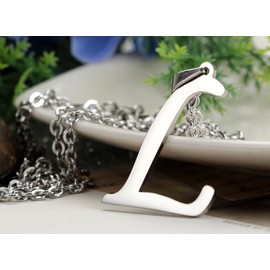 Flongo Men's Womens Biker Stainless Steel Silver 26 Letters Alphabet Pendant Necklace, 21.65 inch Chain, L