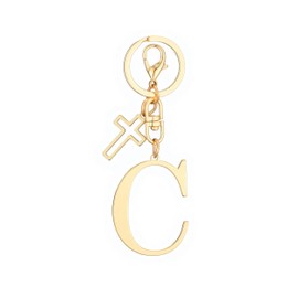 Coprall Gold Initial Keychain for Women A-Z Letter Cross Charms Keychains Alphabet Key Chain Handbag Accessories Gift for Christian C