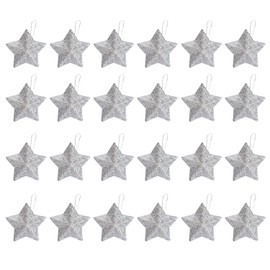 HIXNUG 24 Pieces Glitter Star Baubles Christmas Tree Baubles Decorations Star Shaped Christmas Tree Ornaments for Xmas Tree House Holiday Wedding Party Decor (silver)