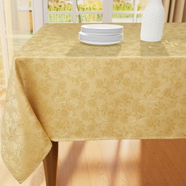 Moosfor Rectangle Tablecloth 60x84 Inch, Waterproof Damask Jacquard Table Cloth, Washable Fabric Table Covers for Dining, Parties, Indoor and Outdoor, Gold Vines