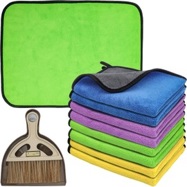 Roellgs Premium Microfibre Cleaning Cloths Pack of 8, Double-layer, Lint Free Super Absorbent Towel for Home, Kitchen, Windows,Car & Furniture 600GSM Size-40 x 30 cm free Mini dustpan & brush set
