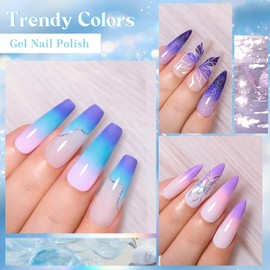 Color Changing Gel Nail Polish Set Temperature Mood Changed Glitter Blue Purple Nail Art Design Gifts for Women Girls 12Pcs*8ml