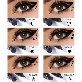 Ownest 6 Pcs Waterproof Smudge-proof Eyeliner Stamp Pen Set - Eyeliner Tattoo Tool with Smiley, Triangle, Heart, Star, Moon, Flower