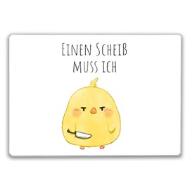 Chick Glass Chopping Board with Saying "Einen Scheiß muss ich Funny Bird Comic Design Cute Beep for Garden Party Funny Chick Motif