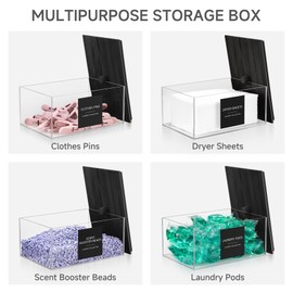 TIPGO Acrylic Dryer Sheet Holder with Lid, Clear Laundry Sheets Container with 27 Labels, Laundry Pods Storage for Laundry Room Organization - Black