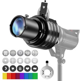 Soonpho Bowens Mount Conical Snoot kit for Flash Speedlite/Strobe Monolight/Photography LED Light,5 Color Filters and 15 Gobos Graphics Cards Included for Spotlight Effect