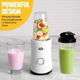 Tasty Personal Blender With Cups, 350W Powerful Blending Motor, 9-Piece Set With 4 Cups & Travel Lid, Compact & Portable, White