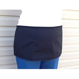Waitress or Teachers, (Plus size black) 3 pockets black half apron. Check out 300 more @ (Handmade Janet Aprons).Waist For Restaurants, Cooks, kitchen, bartenders, gardeners.