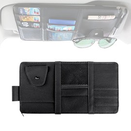 Car Sun Visor Organiser PU Leather Auto Interior Storage Pouch Anti-Slip Cars Visor Storage Bag Multi-pocket Cars Interior Storage Pocket for Sunglasses Card License Registration Pen