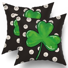 St Patricks Day Pillow Covers 18X18 Inch Watercolor Lucky Clover Pillow Cases Set of 2 Polka Dot Shamrock Spring Throw Pillows Farmhouse Decor For Living Room Bedroom Bed Cushion Outdoor Indoor