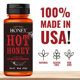 Super Duper Honey - Savor the Fusion: White Truffle Infused Spicy Honey Culinary Delight, Red Cayenne Syrup Unfiltered Raw Sweet Honey Sugar Free Sauce - 10 oz Squeeze Bottle (Truffle Hot Honey)
