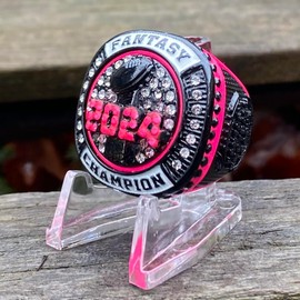 Legacy Rings 2024 Fantasy Football Championship Trophy Ring Women's Bright Pink and Black Premium Award for Fantasy Football League Winner
