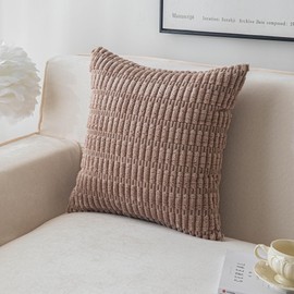 SHITURRE Decorative Throw Pillow Covers for Couch Bed Sofa Livingroom, Tan Square Cushion Covers Corduroy Striped Pillowcases for Boho Home Decor(18"x18", 2 Packs)