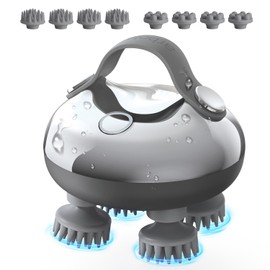 arboleaf Scalp Massager Electric Head Massage IPX7 Waterproof with 8 Removable Massage Heads and 3 Massage Modes, Handy Head Massager for Relaxation, Deep Cleaning (Silver)