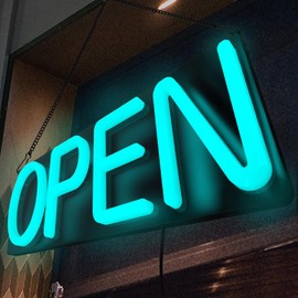 Open Signs for Business,Neon Open Sign Led,20x7 inch with Remote Control,Bright Light Up Sign,Window Door Wall Mounted Bar Coffee Salon Store,12V/2A Horizontal Ice Blue