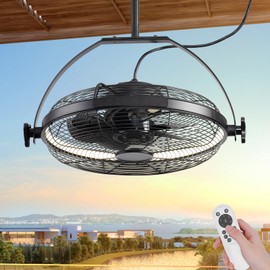 Gazebo Fans Outdoor Hanging Ceiling Fans with Lights,16" Portable Plug in Ceiling Fan,Multi-Angle Adjustable Floor Fans,Black Outdoor Ceiling Fans for Patios.