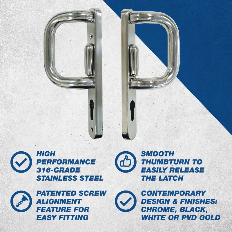 UAP Sliding Patio Door Handles with Comfortable Grip 219mm (White