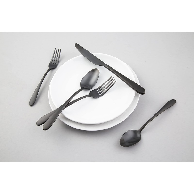 Cambridge Silversmiths Poet Black Satin 20-Piece Flatware Set, Service for