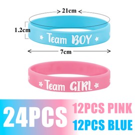 Pack of 24 Gender Reveal Games Bracelets Team Boy or Team Girl Gender Announcement Reveal Accessories Decoration for Baby Shower Gender Revelation Party Supplies Party Bag Blue Pink