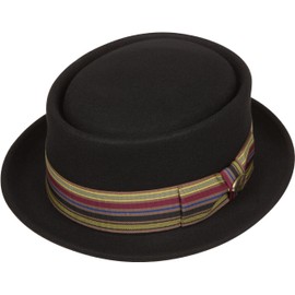 Sakkas 43EH Buster Patterned Band Wool Porkpie Hat - Black - XL