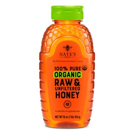 Organic Nature Nate's 100% pura miel orgánica cruda y sin filtrar; botella exprimida; producto de Brasil y Uruguay; disfruta del sabor equilibrado de la miel y los beneficios saludables, al igual que la naturaleza.