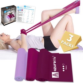 A AZURELIFE Resistance Bands, Professional Non-Latex Elastic Exercise Bands, 5 ft. Long Stretch Bands for PT, Yoga, Pilates, Rehab, at-Home or The Gym Workouts