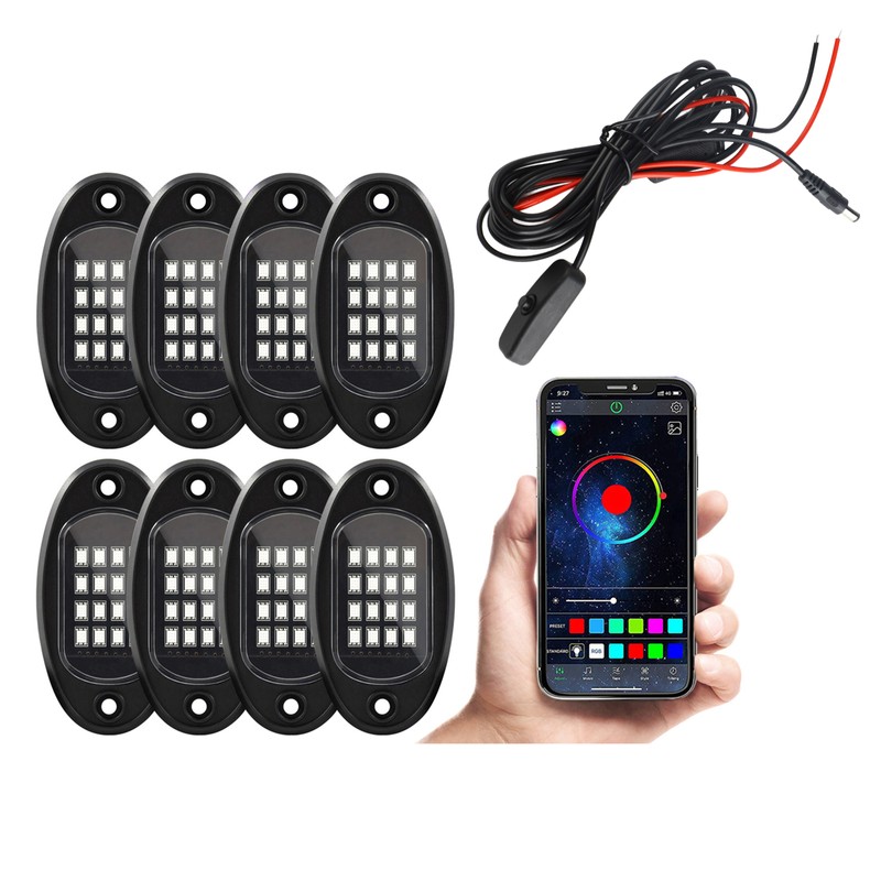 LED Rock Lights 8pcs Multicolor LED Lights Water Resistant with