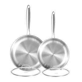 DELARLO Tri-ply Stainless Steel Frying Pan Set with Lid 8" 10" Induction large Skillets Chef's Pan,Pots and Pans Set Kitchen Cookware Set Suitable for All Stove