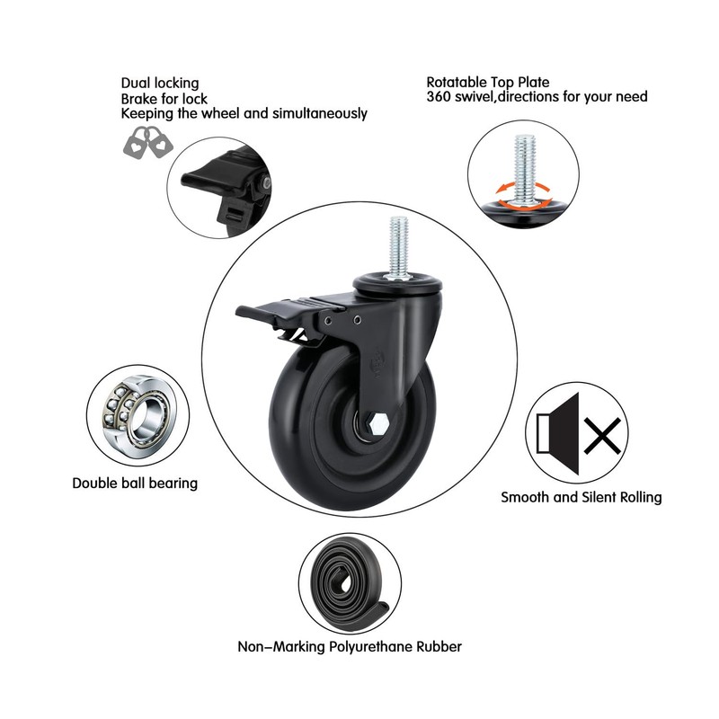 Stem Caster Wheels 5 inch Casters with Safety Dual Locking
