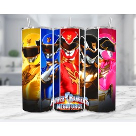 Power Rangers  Stainless Steel Tumbler/ Straw 20 oz Cartoon Mega Force Retro T.V