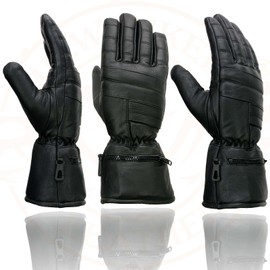 Milwaukee Leather SH230 Men's Black Leather Warm Lining Gauntlet Motorcycle Hand Gloves W/ ‘Rain Mitten and Pull-on Closure’ - Medium