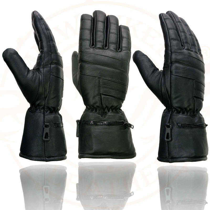 Milwaukee Leather SH230 Men's Black Leather Warm Lining Gauntlet Motorcycle