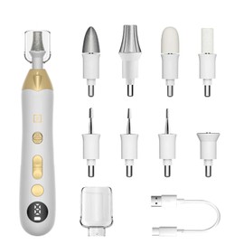 Mfish Electric Callus Remover for Feet, Rechargeable Foot File with Digital Display, 9 Speeds & 8 Grinding Heads, Professional Pedicure Tool for Thick Calluses, Cracked Heels & Hard Skin White