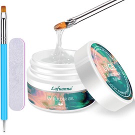Lofuanna LED/UV Clear Gel Builder - 2PCS Self-Leveling Formula, Nail Art Brush & File, Strengthens Natural Nails, Salon-Quality at Home