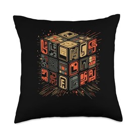 The Melting Cube - Competitive Speed Cubing Merch Vintage Speedcubing 70's Youth Retro Geometric Math Puzzle Throw Pillow, 18x18, Multicolor