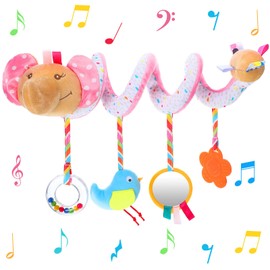Car Seat Toys Spiral Car Seat Toy for Babies Girl Over 6 Months Infant Stroller Toys Elephant Crib Hanging Spiral Plush Toy for Stroller Car Travel Activity (Delicate)