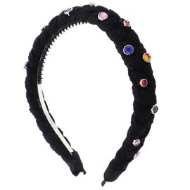Motique Accessories Girls Braided Headband With Colorful Gemstones and Teeth -Black