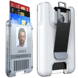 LIUGX Badge Holder, ID Card Holder with Metal Clip - Durable Polycarbonate (Holds 1 to 4 Cards), Portable Wallet for Office, Laborer, Police, Work, White