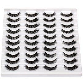 Pooplunch False Eyelashes 20 Pairs Wispy Cat Eye Lash Natural Extension Volume 12-15MM Faux Mink Fake Eyelash Strip Lashes Wholesale Bulk Pack