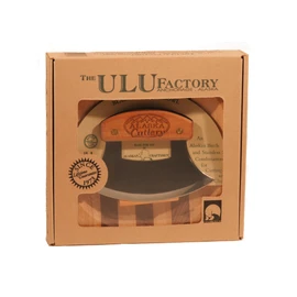 Alaska Ulu Knife Set Curved Knife with Wood Handle plus Chopping Board Mezzaluna Made in Alaska USA Ulu Factory