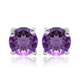 925 Sterling Silver Stud Earrings For Women & Girls, 4mm Hypoallergenic Stud, Birthstone, Cartilage Earring, Solitaire, Valentine's Day (amethyst)