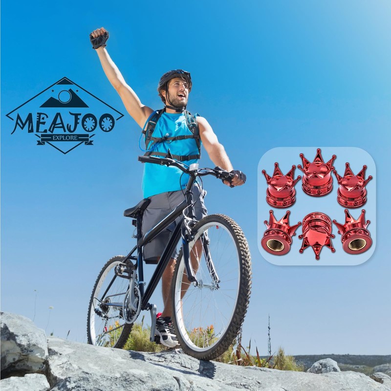 MEAJOO 6PCS Crown Tire Valve Stem Caps, with O Rubber