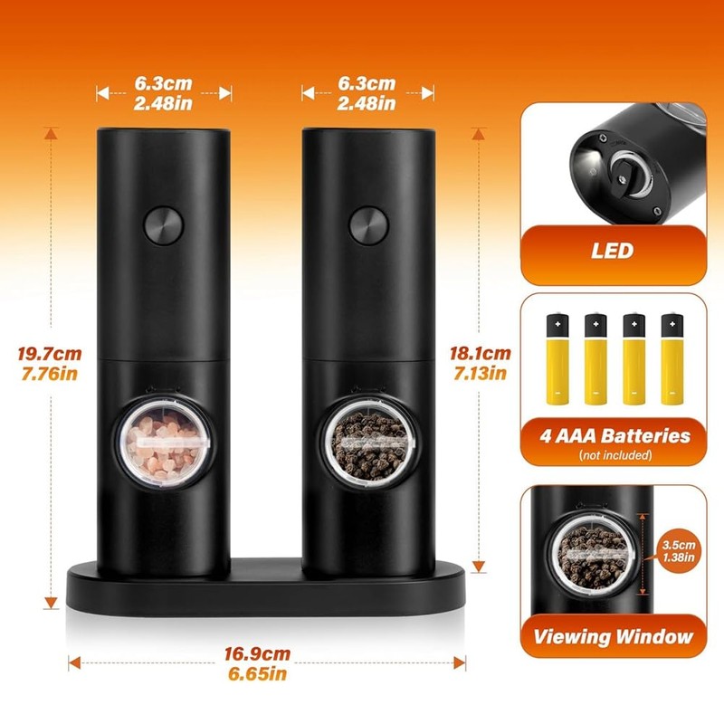 Bjworeye Electric Salt and Pepper Grinder Set, Single Hand Adjustable