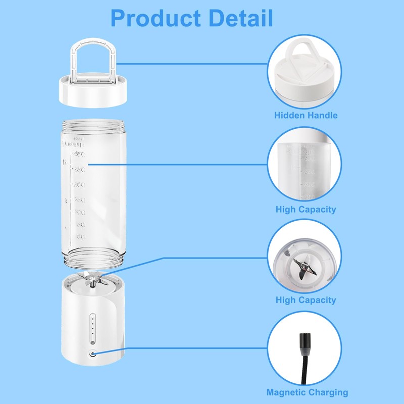 Yagosodee 450ml Portable Blender Personal Size Blender with 6 Blades