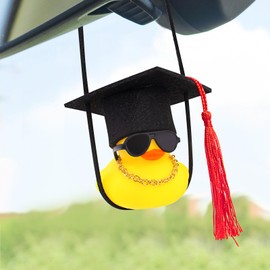 wonuu Rear View Mirror Hanging, Truck Car Pendant Charms Ducky, Graduate Swinging Rubber Duck Dashboard Decorations Ducks for 2025 Graduation Ornament, Red