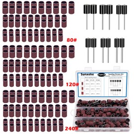 Sunxeke 210 Pieces Sanding Drum Set,Including 198 Pieces Aluminum Oxide Drum Sander Sanding Sleeves (80 120 240Grit) and 12 Pieces Drum Mandrels for Dremel Rotary Tool,Sanding Bands kit with Box