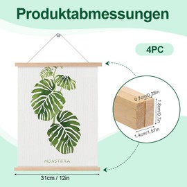 SUPRROW Pack of 4 A3 Wooden Poster Strips, Magnetic Poster Rail, Poster Strips, 30 cm, A3 Poster Hanging, Picture Frame Strip, for Posters, Picture Frames, Artwork, Photos