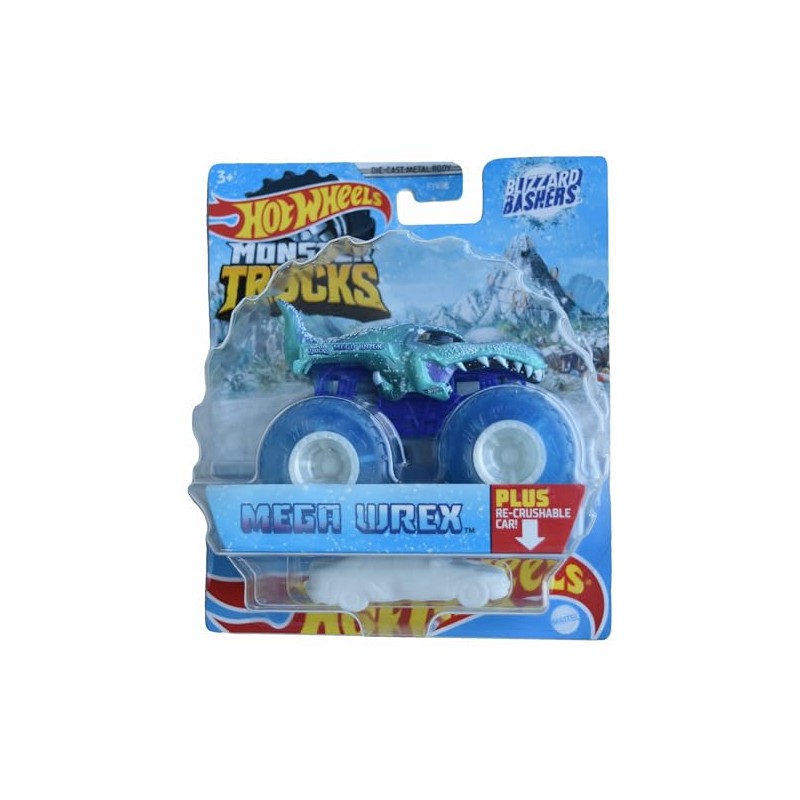 Hot Wheels Monster Trucks Mega Wrex, Blizzard Bashers Re-Crushable Car