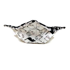 Bowl Cozy, Bowl Holder for Hot Food, Microwave Safe Bowl Potholders, Soup Bowl Holder in a Black and White Cat Cotton Fabric Pattern